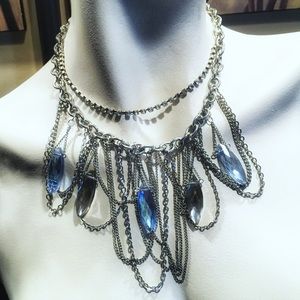 SS Chain Wrapped Teardrop Gems  Necklace